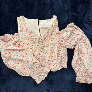 Zara Kids Girls Floral Puffed Sleeve Off Shoulder Blouse Size 6-7